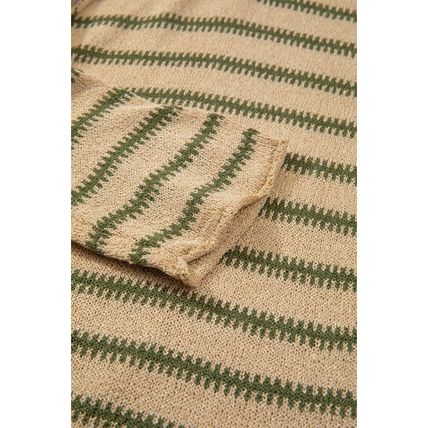 Khaki Stripe Drop Shoulder Casual Sweater