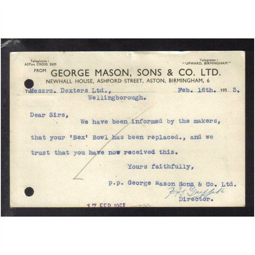 GEORGE MASON SONS & CO LTD,ASTON,BIRMINGHAM , 16FEB1953