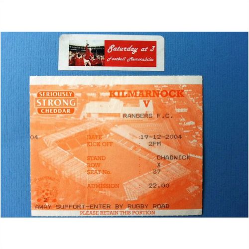 Kilmarnock v Rangers Football Ticket Stub 19/12/2004 Scottish Premier League