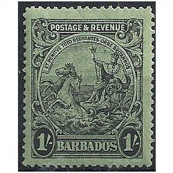 Barbados 1925 SG237 1/- Black/Emerald Mounted Mint . ..