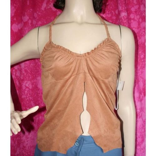 Beige Faux Suede Daring Evening Halter Top Size 10 12 New with Tag