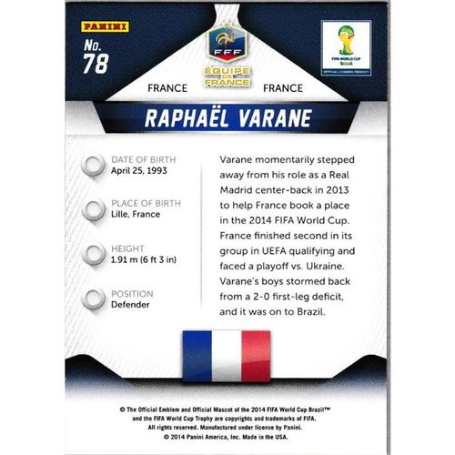 2014 Panini Prizm World Cup - #78 - Raphael Varane