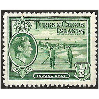 Turkks & Caicos Isalnds 1944 SG195a 1/2d Deep Green Mounted Mint .. .
