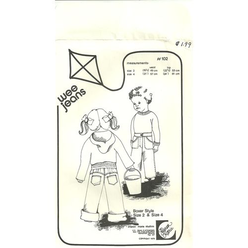 Sharon Marie Studios #102 Sewing Pattern Wee Jeans size 2 4 Used ca. 1979