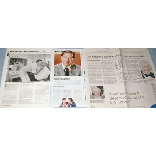 JACK KLUGMAN Clippings 1979+ 1989-92+ recent + Trading Card (1991)