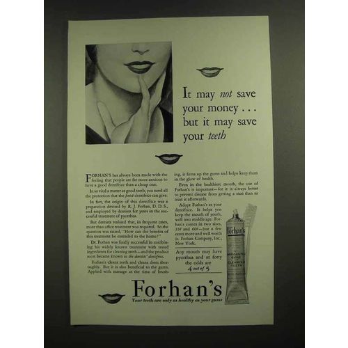 1930 Forhan's Toothpaste Ad - May Not Save Money