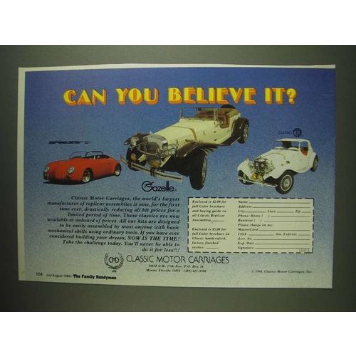 1984 Classic Motor Cariages Ad - Classic Speedster C, Gazelle, Classic TD