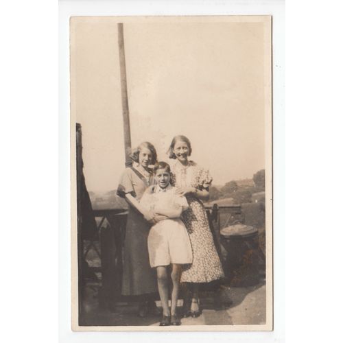 Two Young Girls and a Young Boy with Big Shorts Postcard OT30