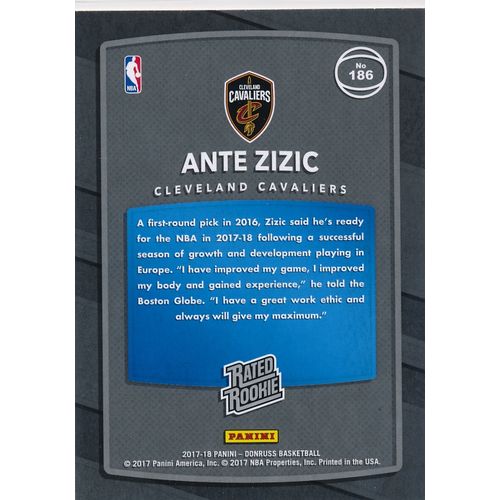 2017-18 Donruss Rated Rookie 186 Ante Zizic RC Cleveland Cavaliers