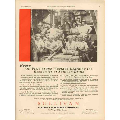 SULLIVAN MACHINERY COMPANY 1931 Oil fields world drilling vintage ad