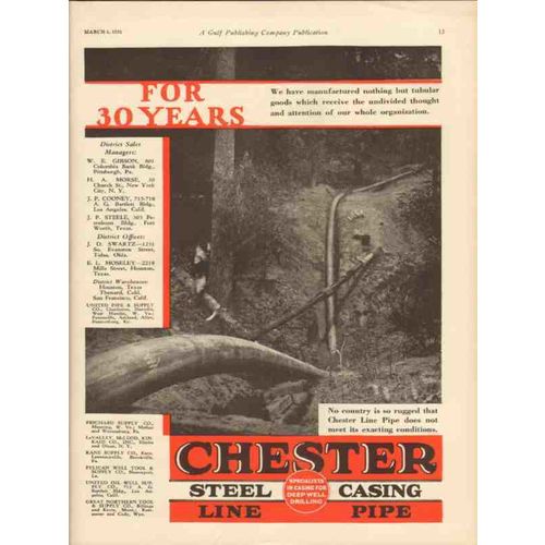 SOUTH CHESTER TUBE COMPANY 1931 thirty years steel casing vintage ad