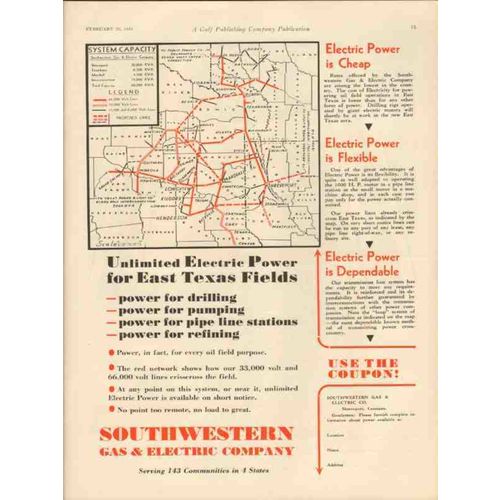 SOUTHWESTERN GAS ELECTRIC COMPANY 1931 Unlimited power vintage ad
