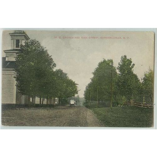 New York Cornwallville M E Church and Main St. Tree Lined Unpaved Road w/H~200