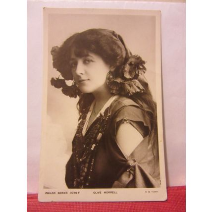 MISS OLIVE MORRELL . actress used antique postcard RP 1905 pm =