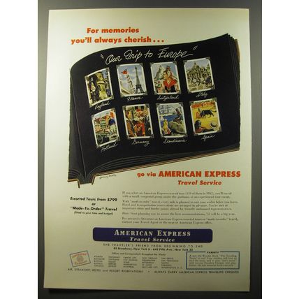 1953 American Express Travel Service Ad - For memories you'll always cherish