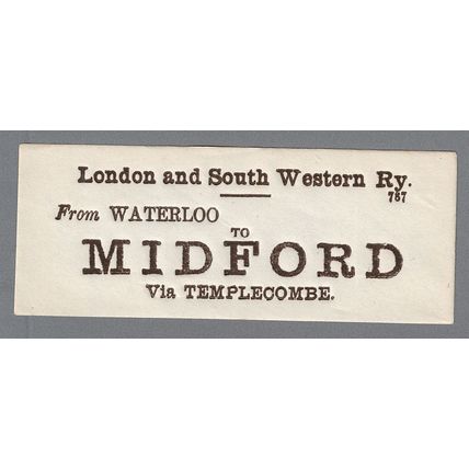 LONDON & SOUTH WESTERN RAILWAY LUGGAGE LABEL - MIDFORD from Waterloo