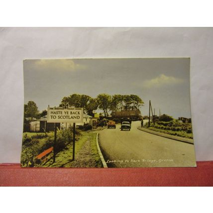 LOOKING TO SARK BRIDGE, GRETNA GREEN, SCOTLAND used postcard 1961 pm =