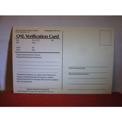 QSL card FIRST CHURCH OF CHRIST, BOSTON, MASSACHUSETTS =