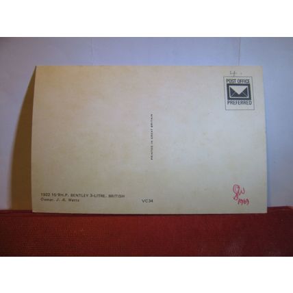 1922 BENTLEY 3-LITRE veteran car vintage unused postcard dated 1969 #