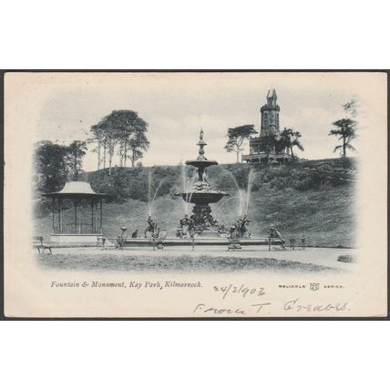 Fountain & Monument, Kay Park, Kilmarnock, Ayrshire, 1903 - Reliable Postcard