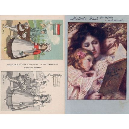 Mellin's Childrens & Infants Food 2x Antique Advertising Postcard s