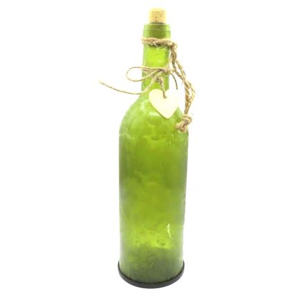 Green Waffle Decorative Bottle LED Glass with Wood Heart Charm & Cork Stopper