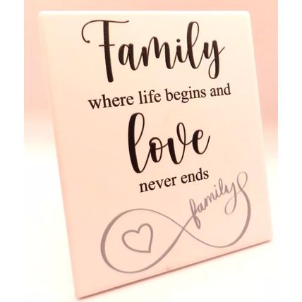 Family Where Life Begins & Love Never Ends Plaque Freetsnading & Wall 14 CM Gift