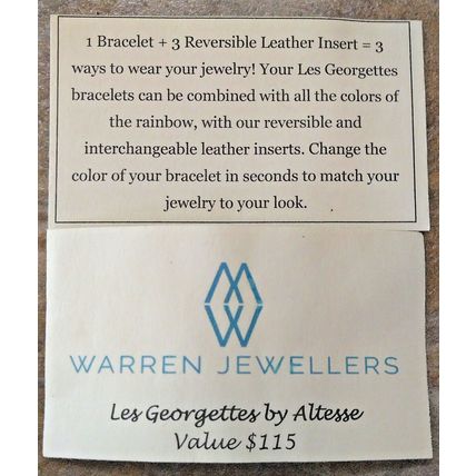 Les Georgettes by Altesse Brass Silver Finish Cuff Bracelet & 3 Leather Inserts