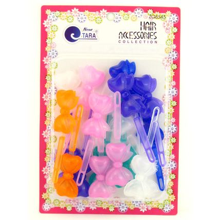 TARA GIRLS TRANSPARENT COLOR SELF HNGE BOW HAIR BARRETTES - 18 PCS. (08545)