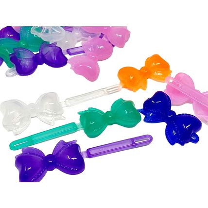 TARA GIRLS TRANSPARENT COLOR SELF HNGE BOW HAIR BARRETTES - 18 PCS. (08545)