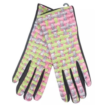 Ladies Gloves Pink & Green Weave Detail with Black Back 23 CM Clothing Accessory