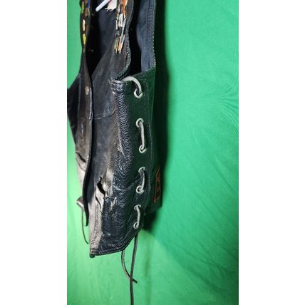 Vintage Leather Motorcycle Vest Harley Davidson Pins & Patches Black Size 42