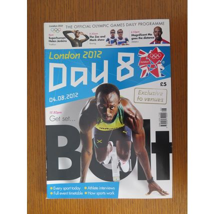 2012 LONDON OLYMPICS DAY 8 PROGRAMME + ORIGINAL SAME DAY TICKET