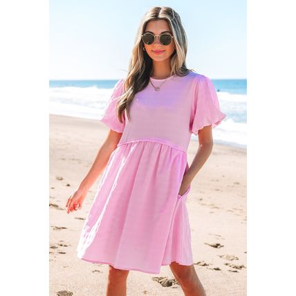Bonbon Textured Bubble Sleeve High Waist Mini Dress