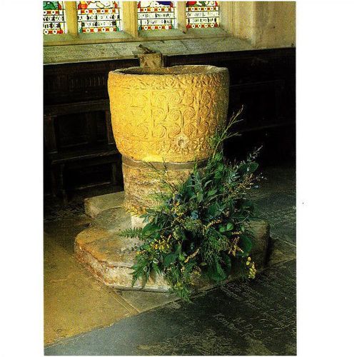 Colour Postcard - Saxon Font St Mary's Priory Church, Deerhurst, Gloucestershire