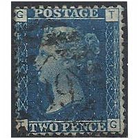 1858 SG47 2d Blue Plate 14 Fine Used Check Letters "TG" . . .