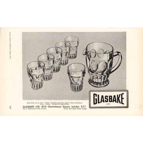glasbake ltd 1953 viking tumblers jugs home export glass vintage ad