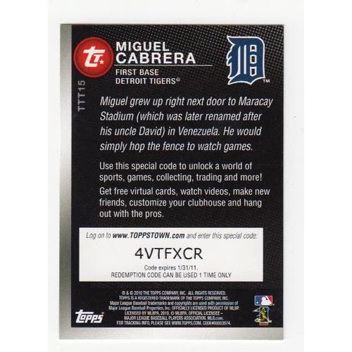 2010 Topps Town Miguel Cabrera baseball card #TTT15 - Tigers