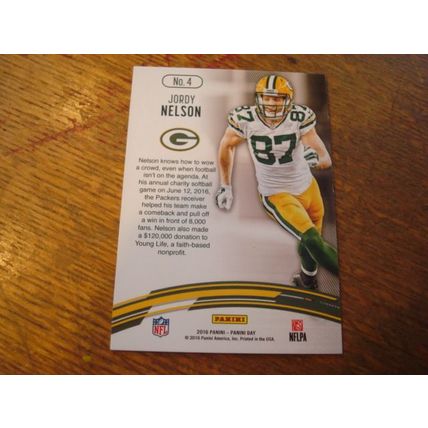 2016 Panini Day, JORDY NELSON, Numbered 30/50, Packers