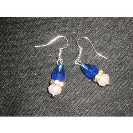 Dark blue cone with pink & clear crystal glass simple drop elegant earrings