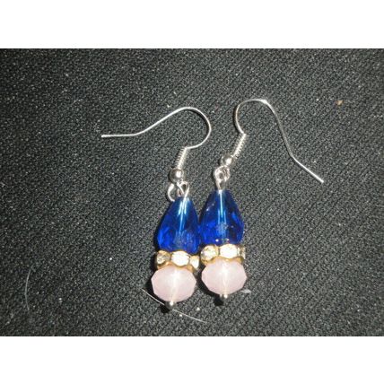 Dark blue cone with pink & clear crystal glass simple drop elegant earrings