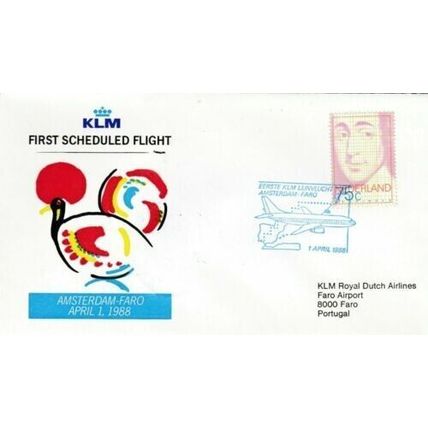 Netherlands 1988 KLM First Flight Amsterdam-Faro Cover special cancel typed VGC