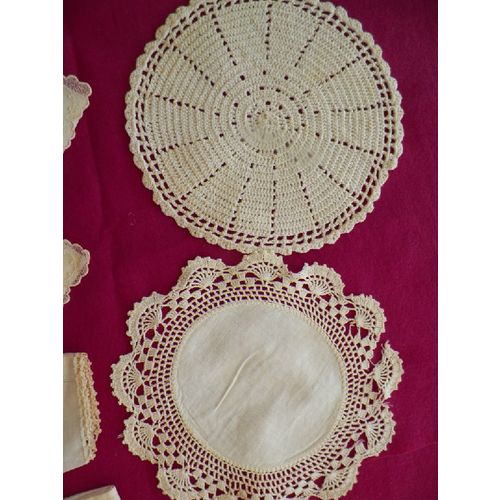 LOT OF 6 VINTAGE IRISH FABRIC DOILIES/KERCHIEFS STICH & CLEAN