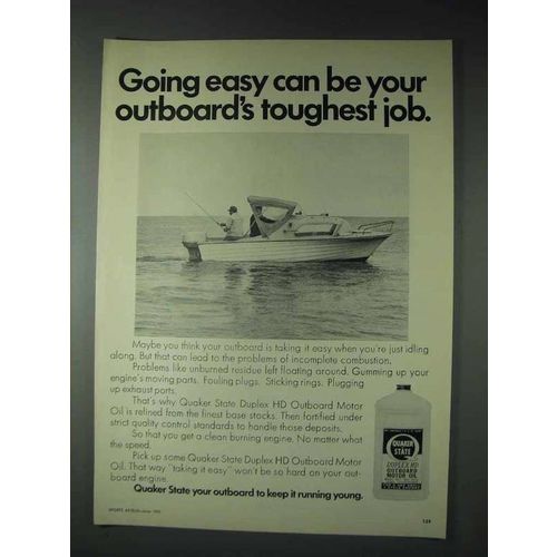 1973 Quaker State Duplex HD Outboard Motor Oil Ad