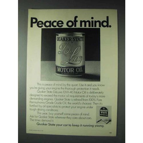1973 Quaker State DeLuxe 10W-40 Motor Oil Ad - Peace