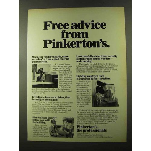 1973 Pinkerton's Security Ad - Free Advice