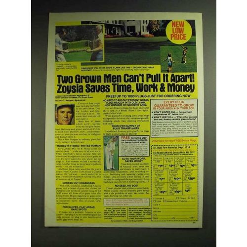 1985 Zoysia Farm Nurseries Ad - Two grown men can't pull it apart! Zoysia saves