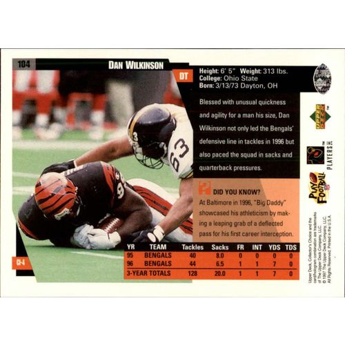1997 Collector's Choice Football Dan Wilkinson #104