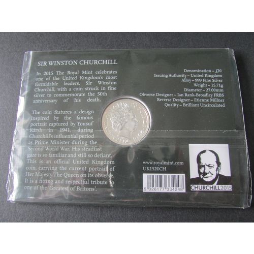 2015 QUEENN ELIZABETH II / SIR WINSTON CHURCHILL FINE SILVER £20 POUND COIN.
