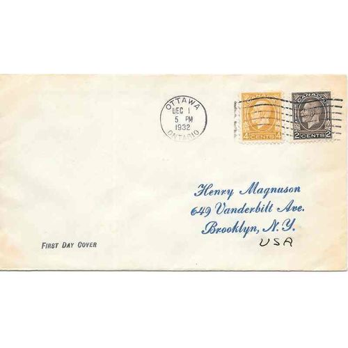 Canada #196 + #198 First Day Cover Dec 1, 1932 Ottawa cancel